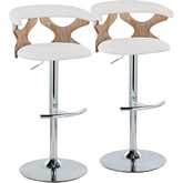Gardenia Adjustable Swivel Bar Stool in Chrome, White Washed Wood & Cream Fabric (Set of 2)